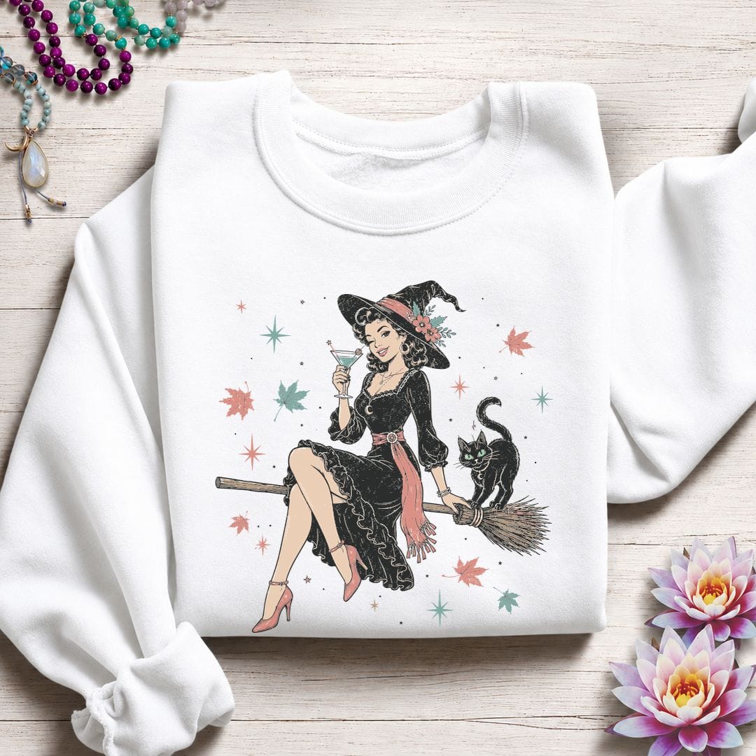 Printify Sweatshirt Retro Witch Sweatshirt White / S