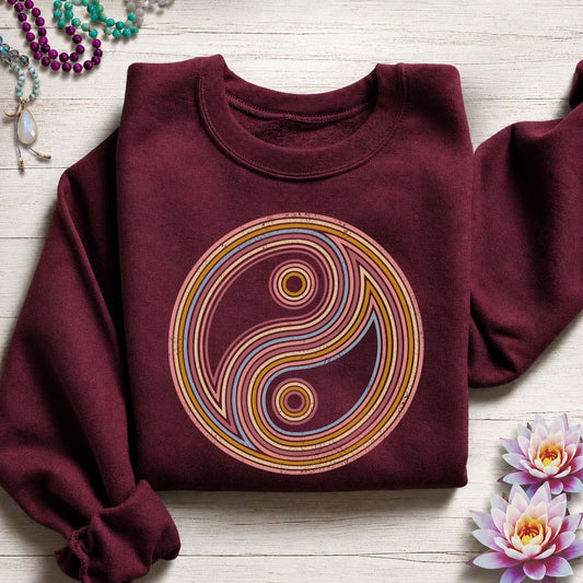 Retro Yin Yang Sweatshirt Maroon