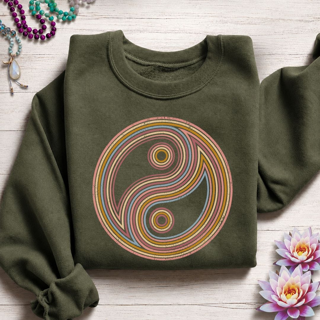 Retro Yin Yang Sweatshirt Military Green