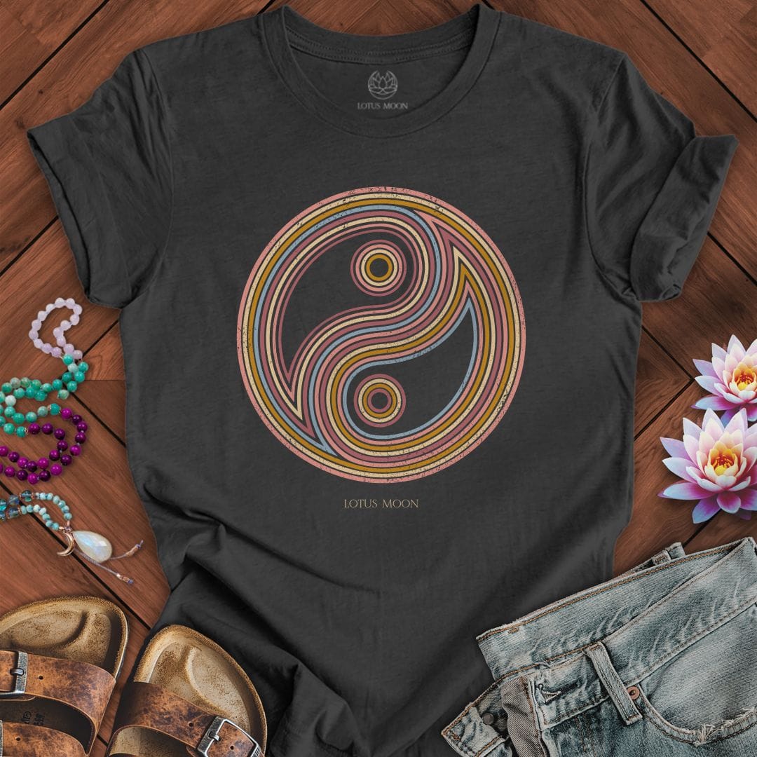 Printify T-Shirt Retro Yin Yang Tee Dark Grey Heather / S