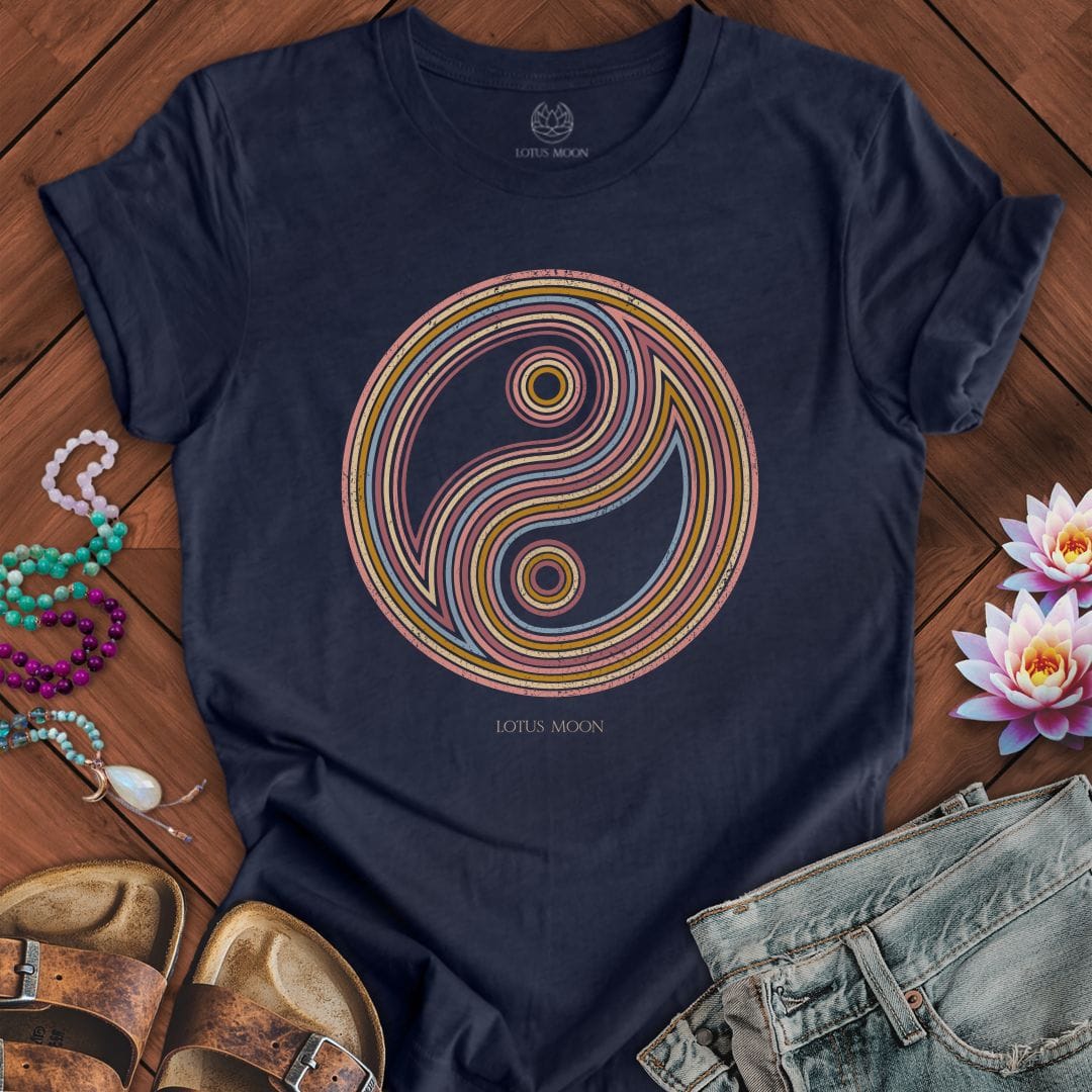 Printify T-Shirt Retro Yin Yang Tee Heather Midnight Navy / S
