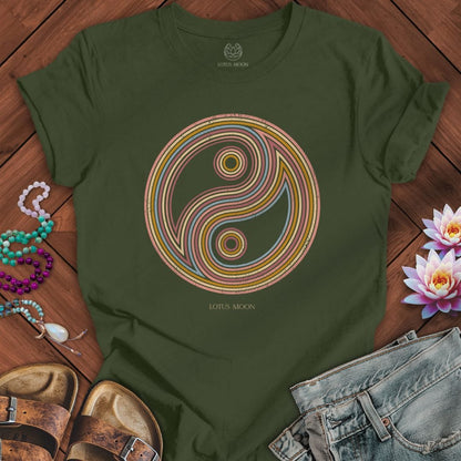 Printify T-Shirt Retro Yin Yang Tee Military Green / S
