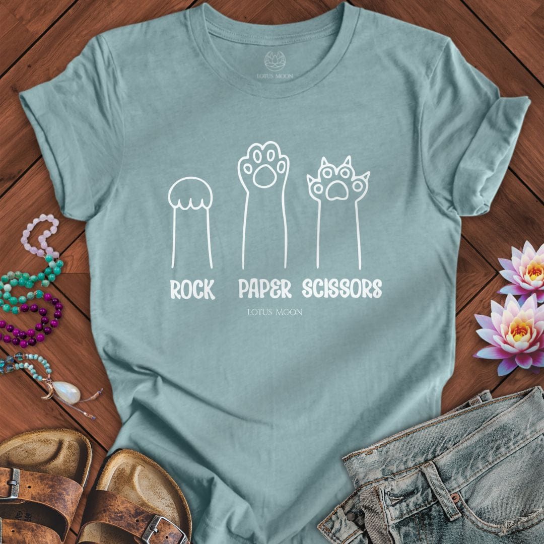Rock Paper Scissors Tee Heather Blue Lagoon