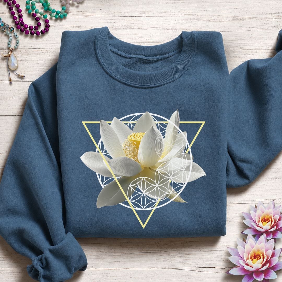 Sacred Lotus Flower Sweatshirt Indigo Blue