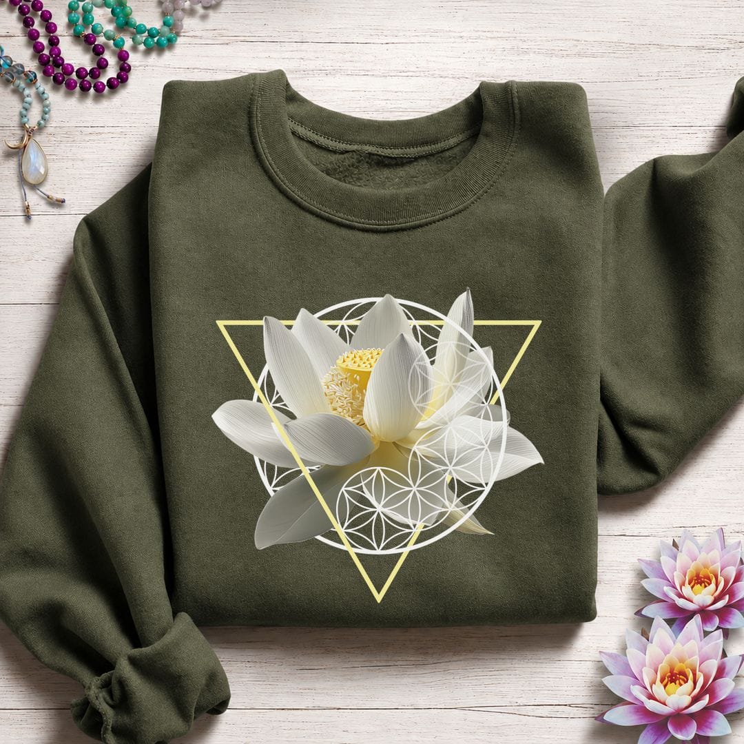 Sacred Lotus Flower Sweatshirt Military Green