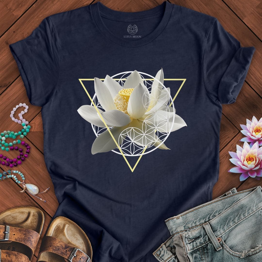 Printify T-Shirt Sacred Lotus Flower Tee Heather Midnight Navy / S