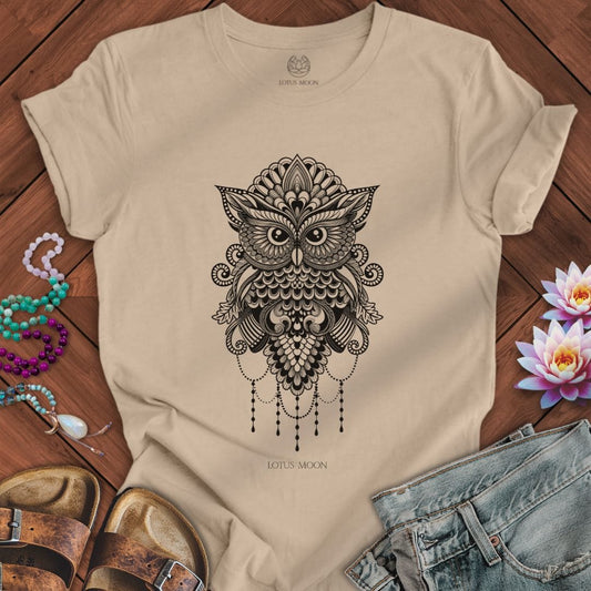 Sacred Owl Mandala Tee Tan