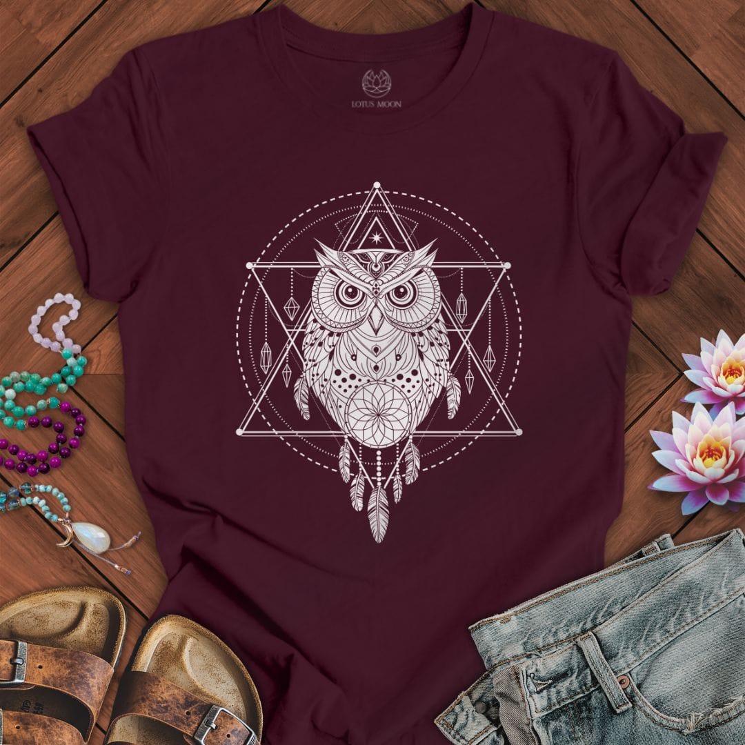 Sacred Owl Tee Maroon