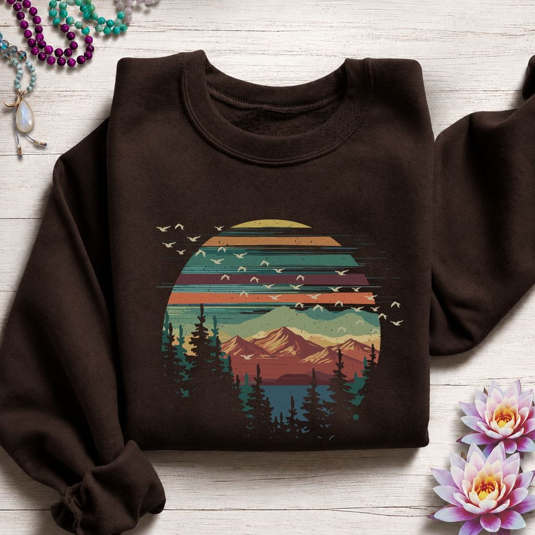 Serene Landscape Sweatshirt Dark Chocolate
