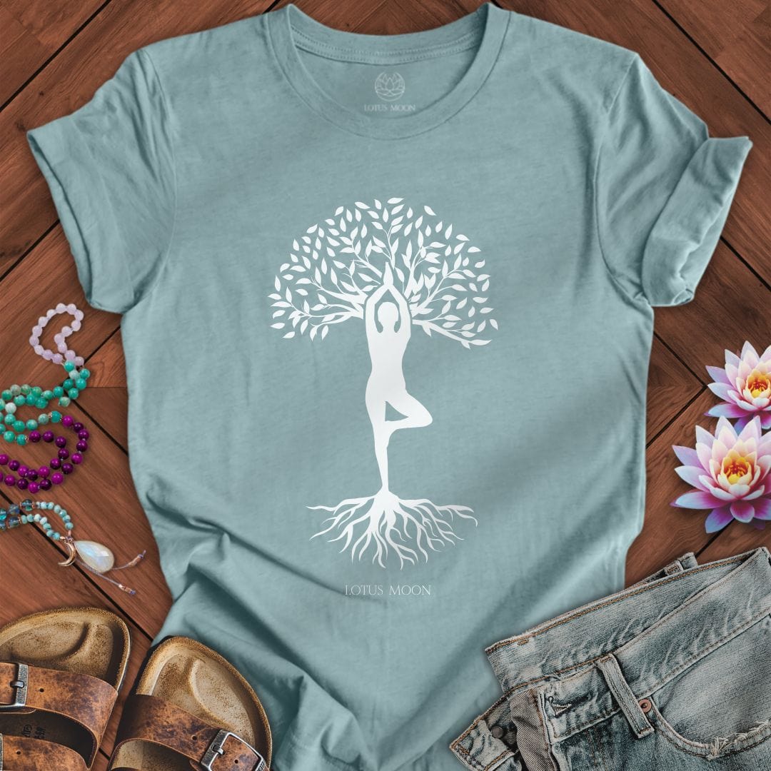 Silhouette Tree of Life Tee Heather Blue Lagoon