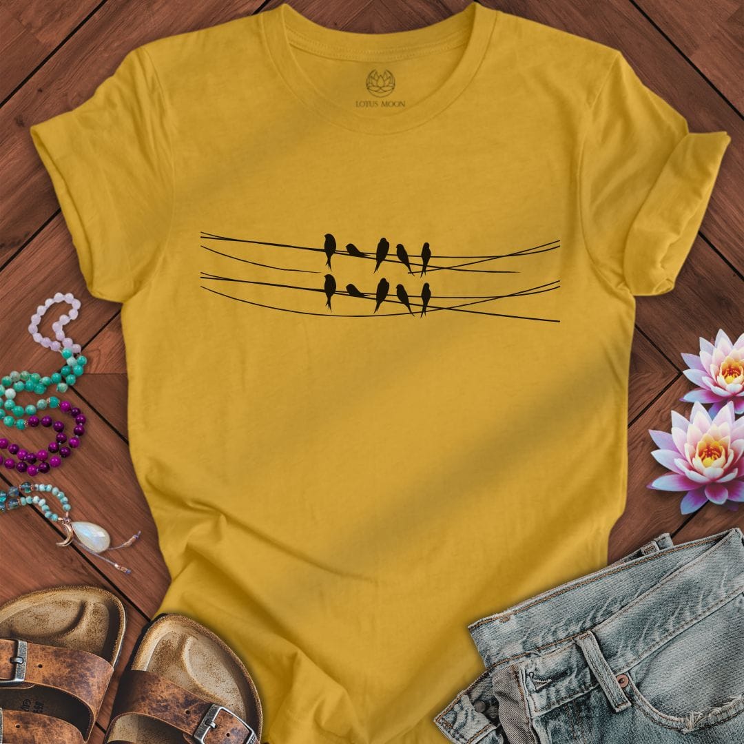 Simple Birds Tee Heather Mustard