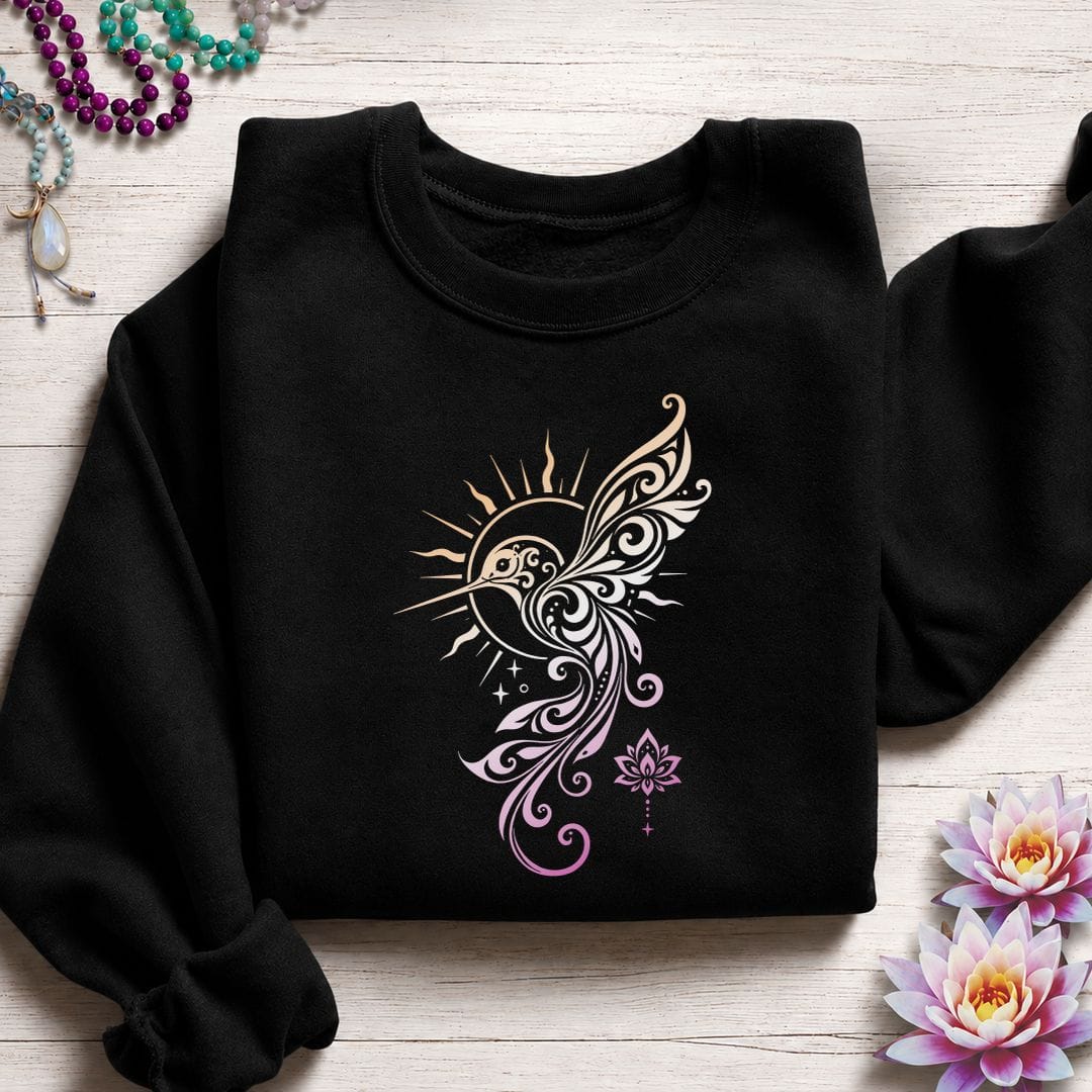 Printify Sweatshirt Solar Hummingbird Sweatshirt Black / S