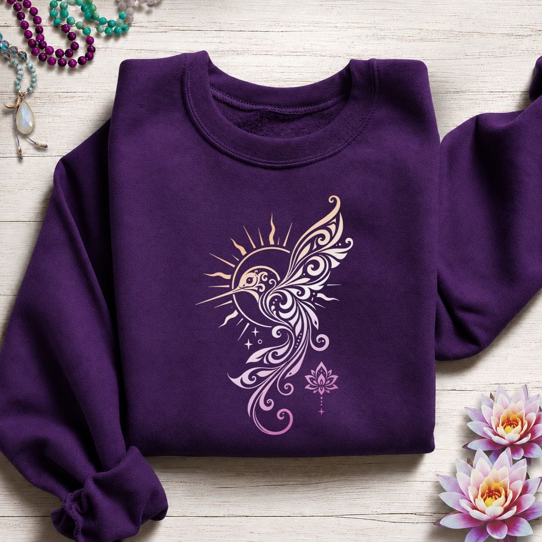 Printify Sweatshirt Solar Hummingbird Sweatshirt Purple / S