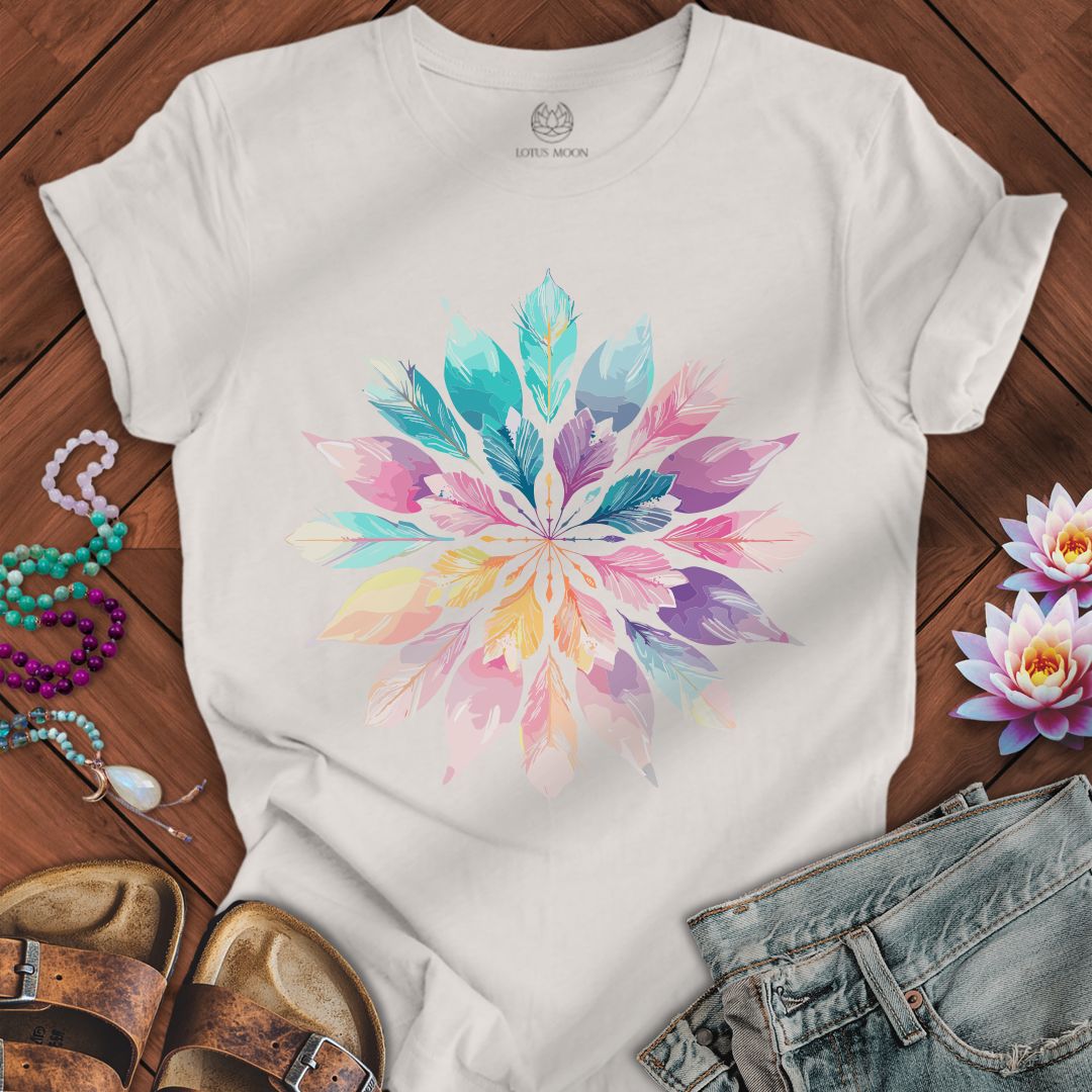 Printify T-Shirt Spring Feather Mandala Tee Vintage White / S