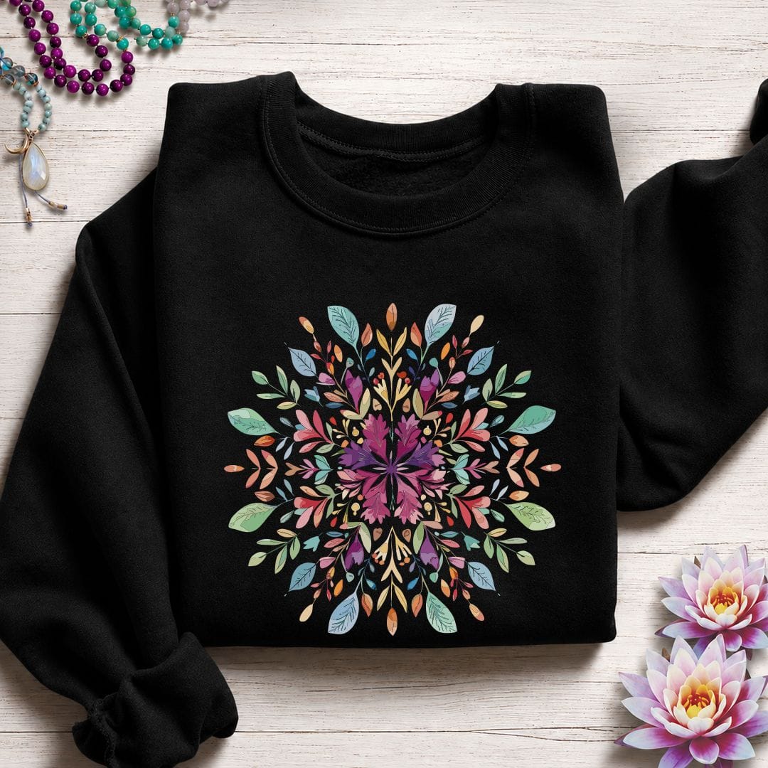 Spring Floral Mandala Sweatshirt Black