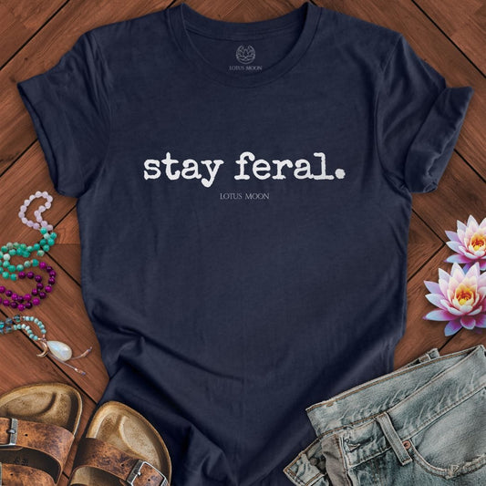 Stay Feral Tee Heather Midnight Navy