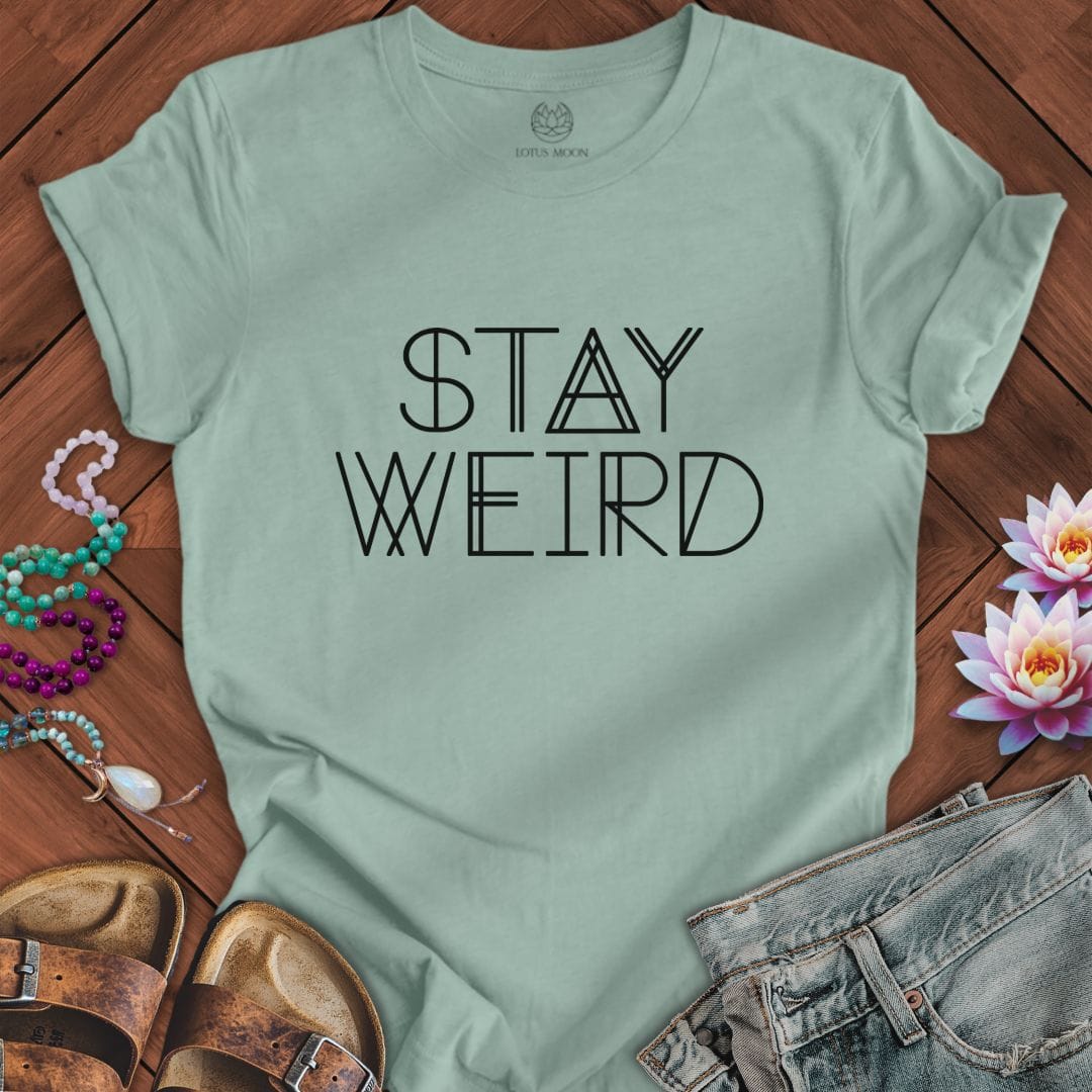 Stay Weird Text Tee Dusty Blue