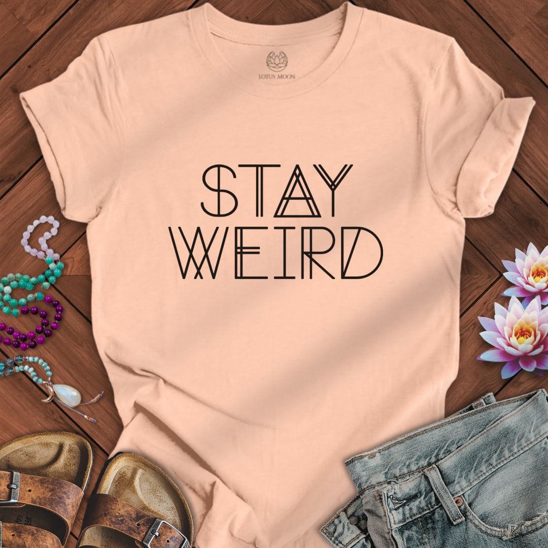 Stay Weird Text Tee Peach