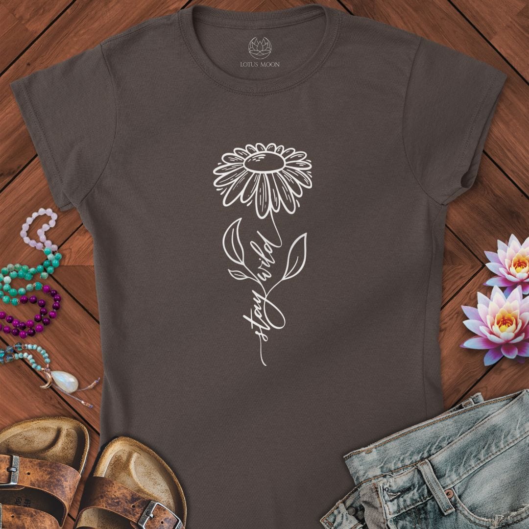 Stay Wild Flower Fitted Tee Dark Chocolate