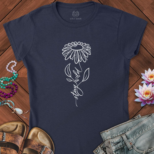Stay Wild Flower Fitted Tee Navy
