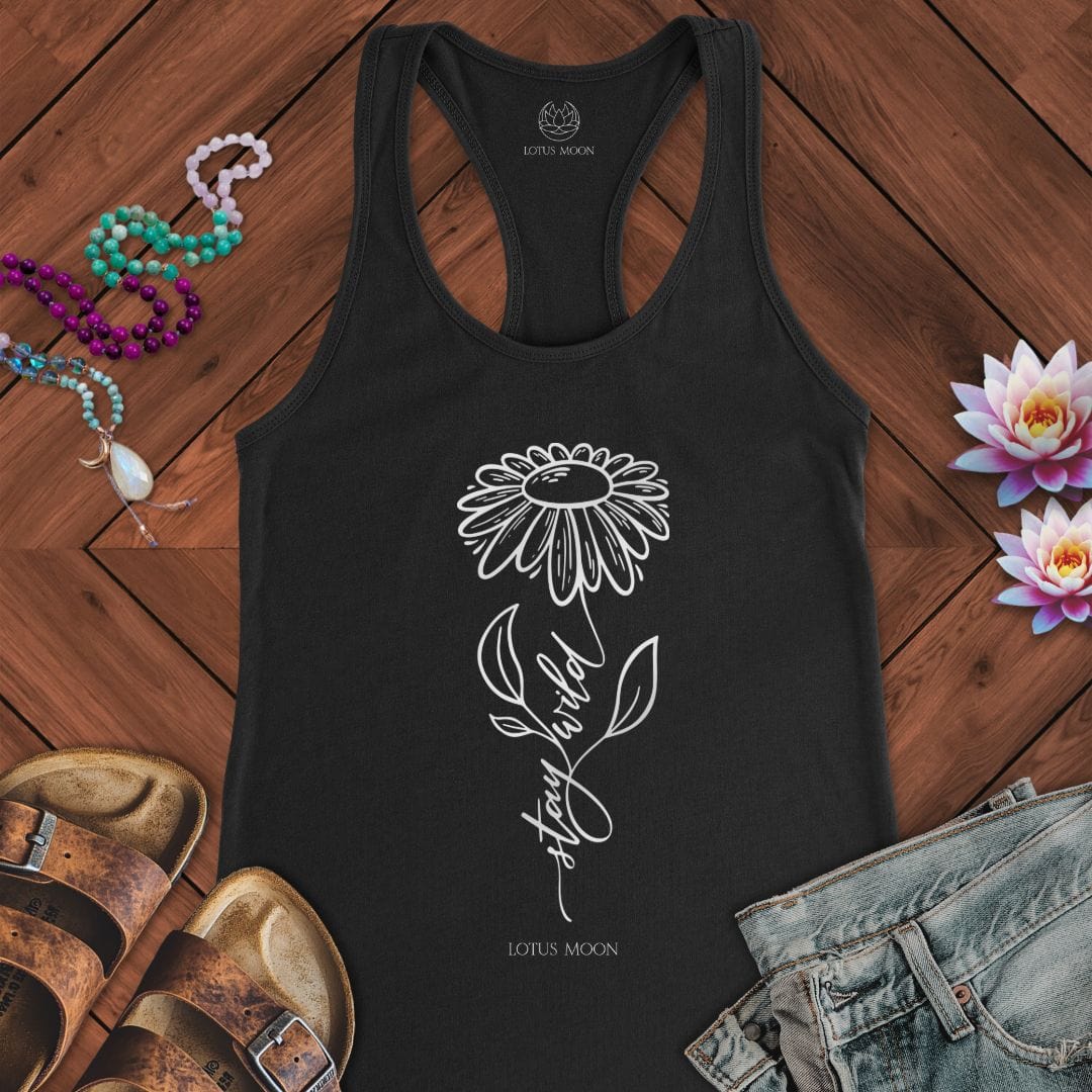 Stay Wild Flower Tank Solid Black
