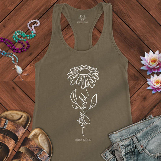Stay Wild Flower Tank Solid Military Green