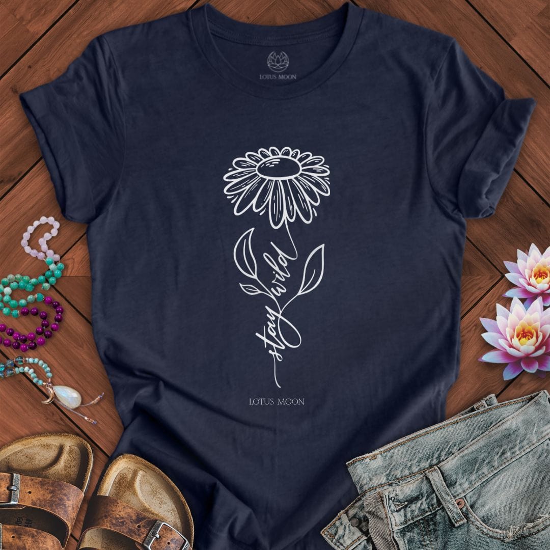 Stay Wild Flower Tee Heather Midnight Navy