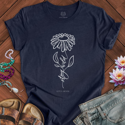 Stay Wild Flower Tee Heather Midnight Navy