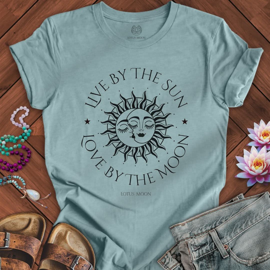 Sun and Moon Tee Heather Blue Lagoon