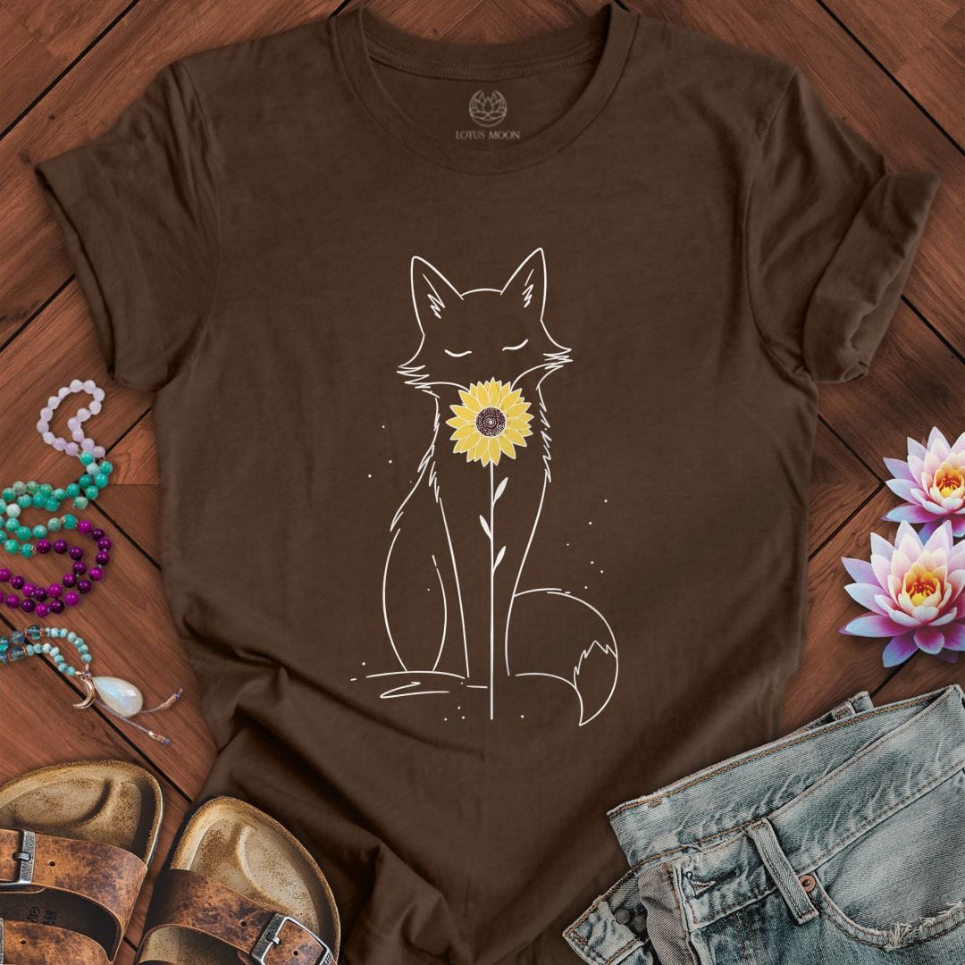 Printify T-Shirt Sunflower Fox Tee Heather Brown / S