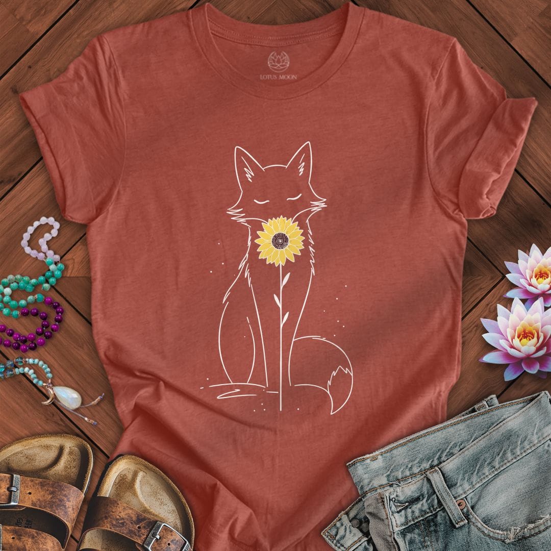 Printify T-Shirt Sunflower Fox Tee Heather Clay / S