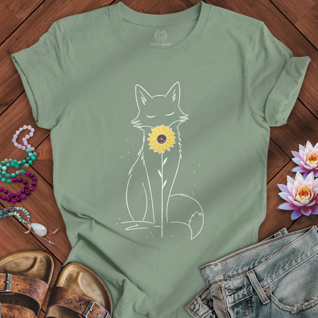 Printify T-Shirt Sunflower Fox Tee Sage / S