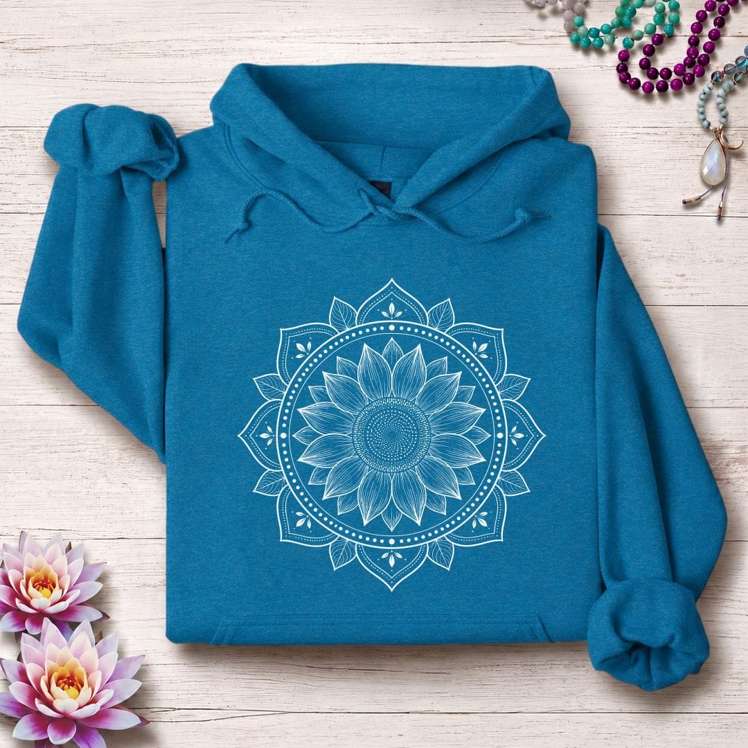 Printify Hoodie Sunflower Mandala Hoodie Antique Sapphire / S