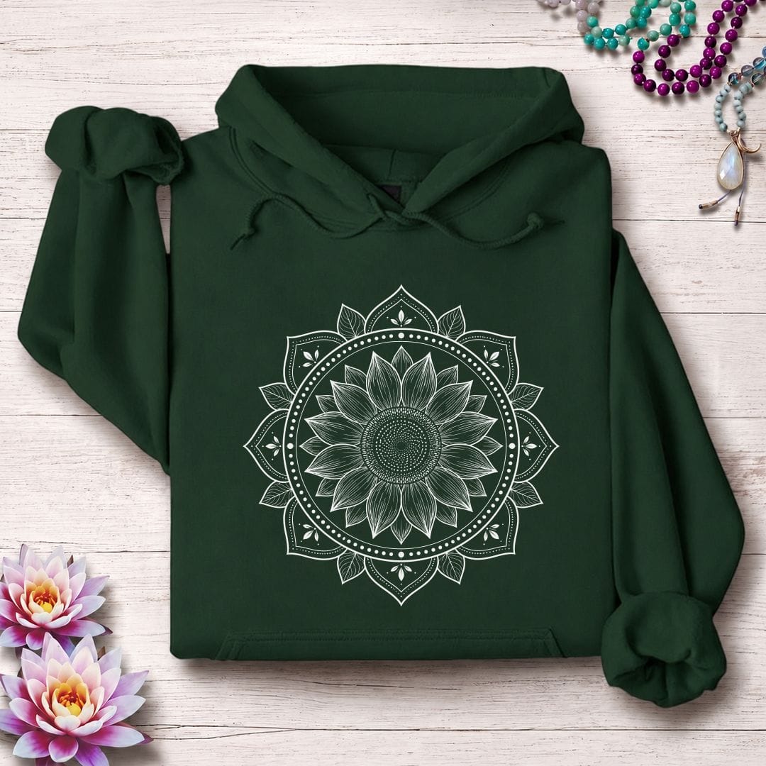 Printify Hoodie Sunflower Mandala Hoodie Forest Green / S