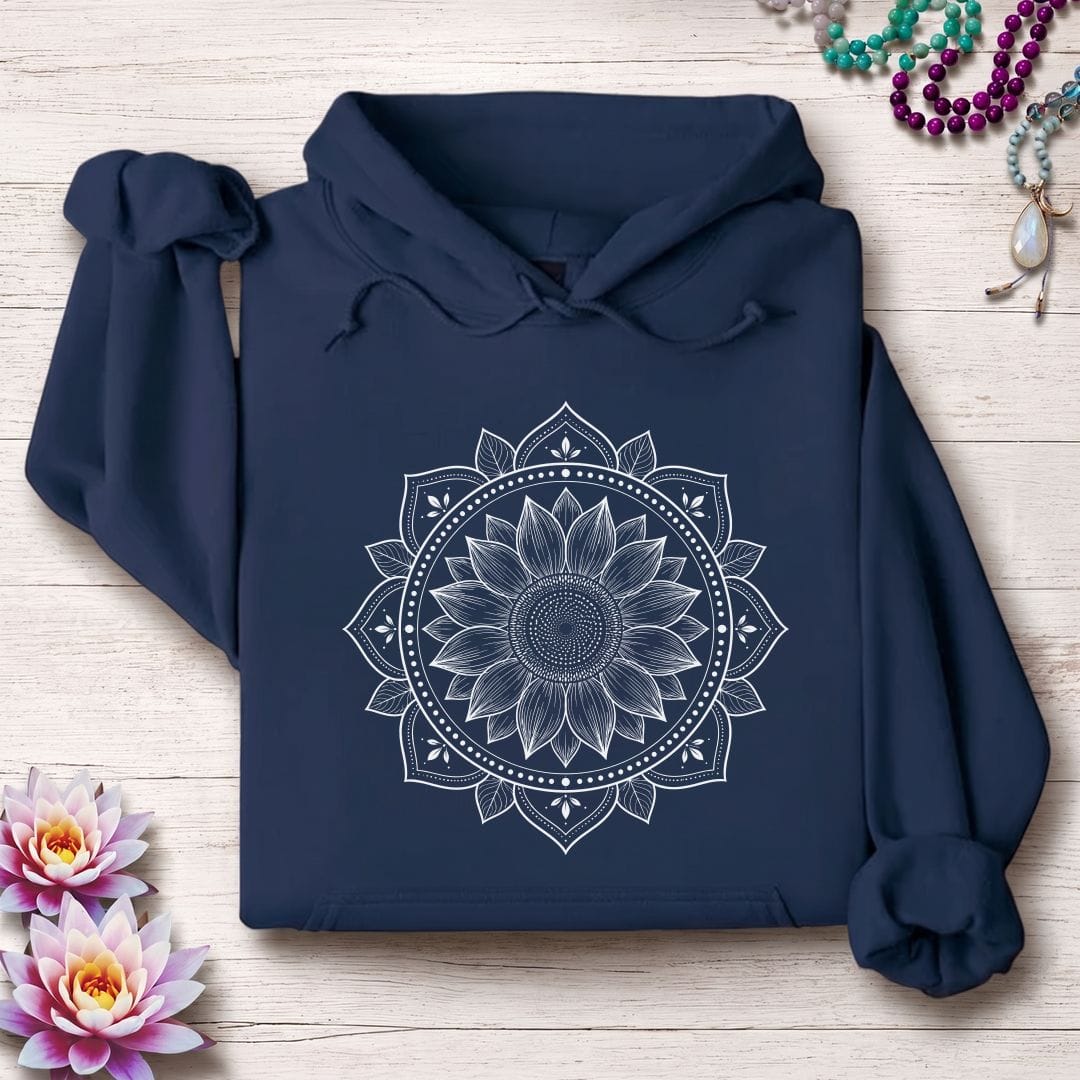 Printify Hoodie Sunflower Mandala Hoodie Navy / S