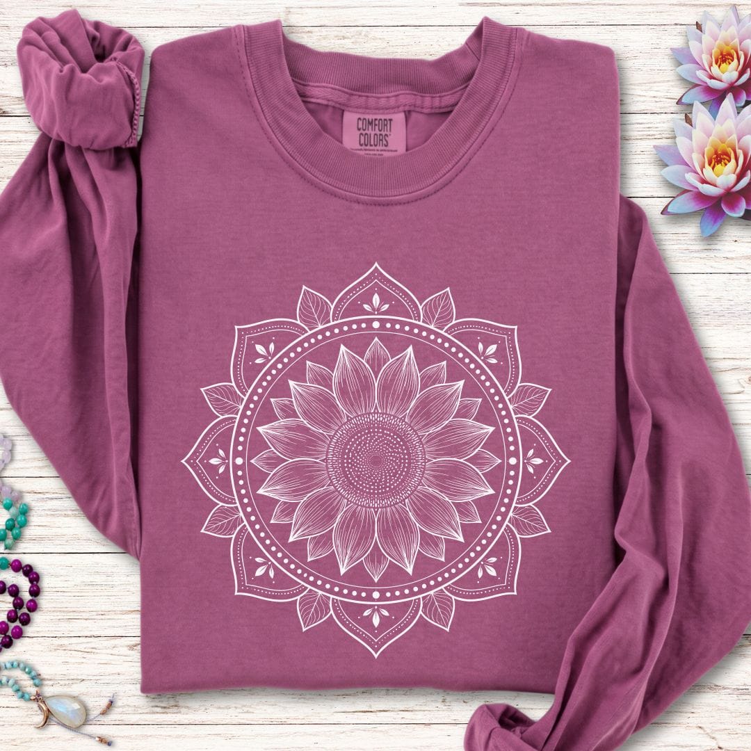 Sunflower Mandala Long Sleeve Tee Berry