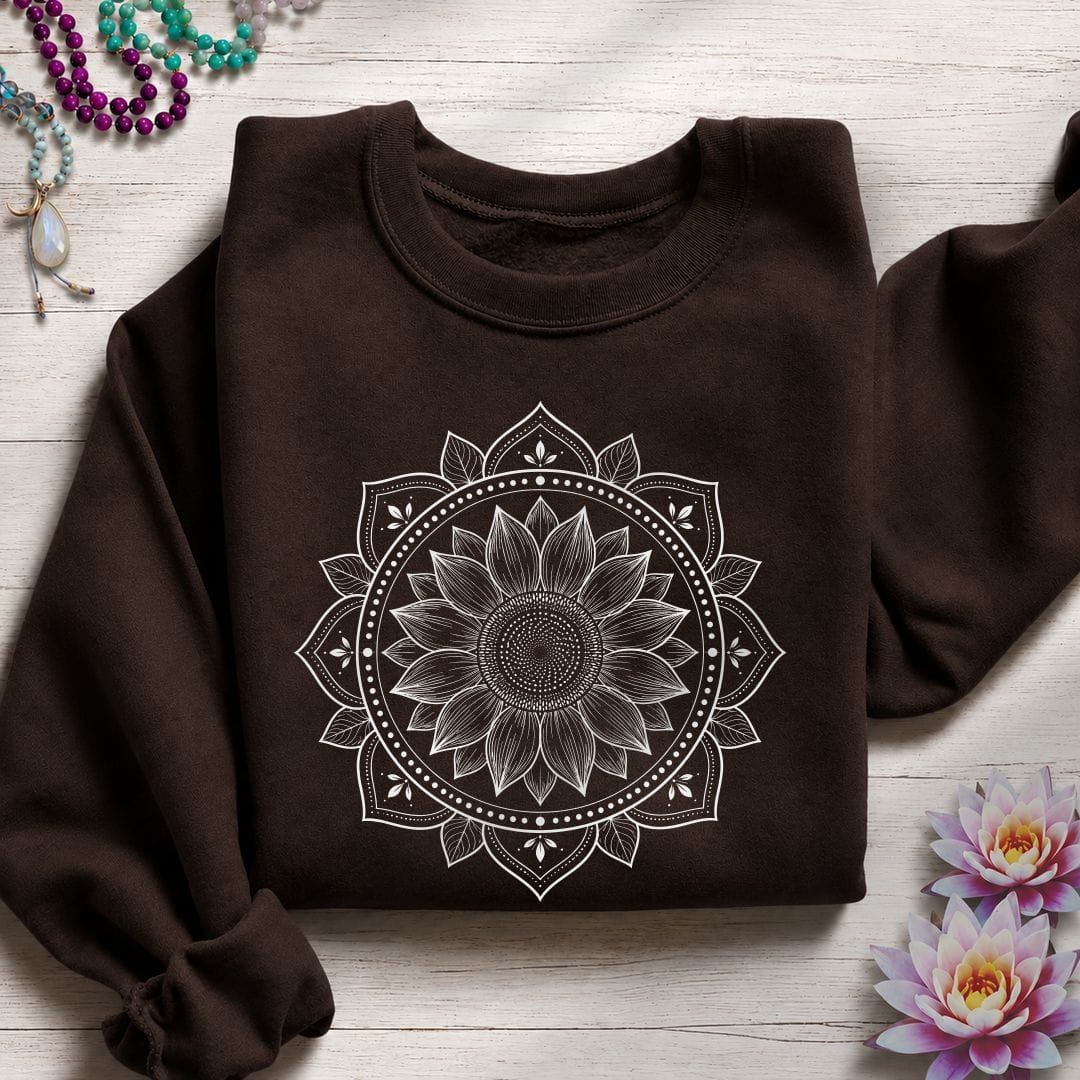 Sunflower Mandala Sweatshirt Dark Chocolate