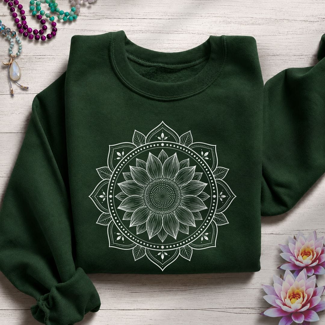 Sunflower Mandala Sweatshirt Forest Green