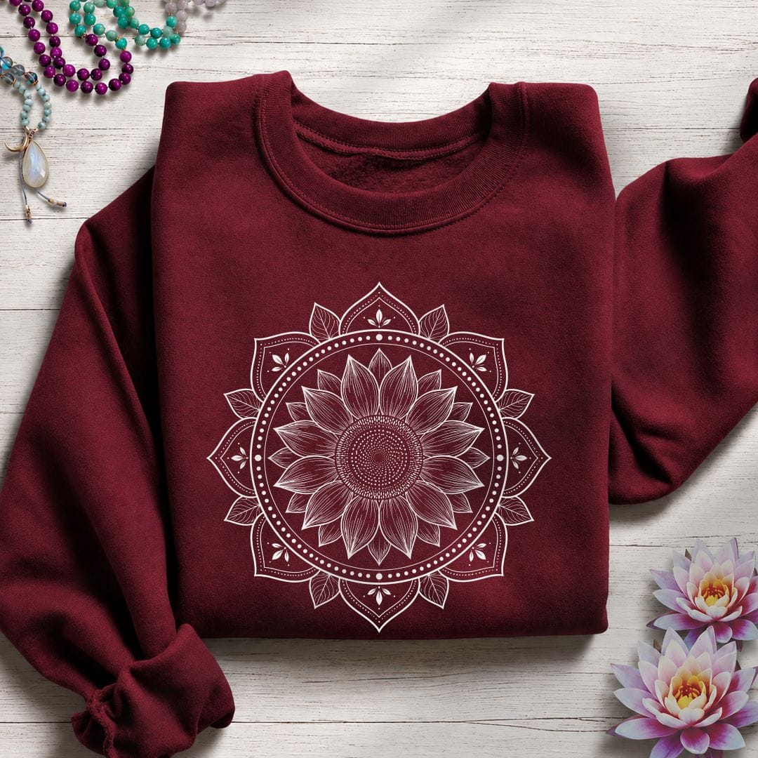 Sunflower Mandala Sweatshirt Garnet