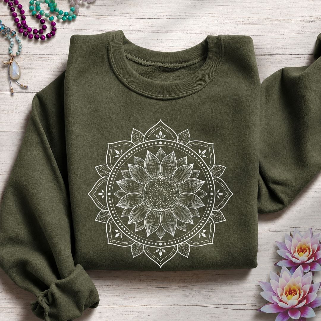 Sunflower Mandala Sweatshirt Military Green