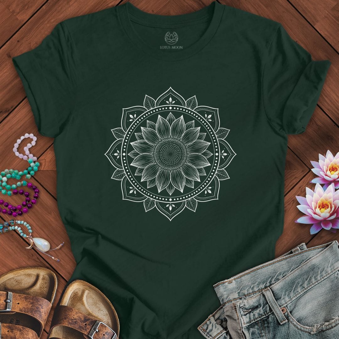 Printify T-Shirt Sunflower Mandala Tee Forest / S
