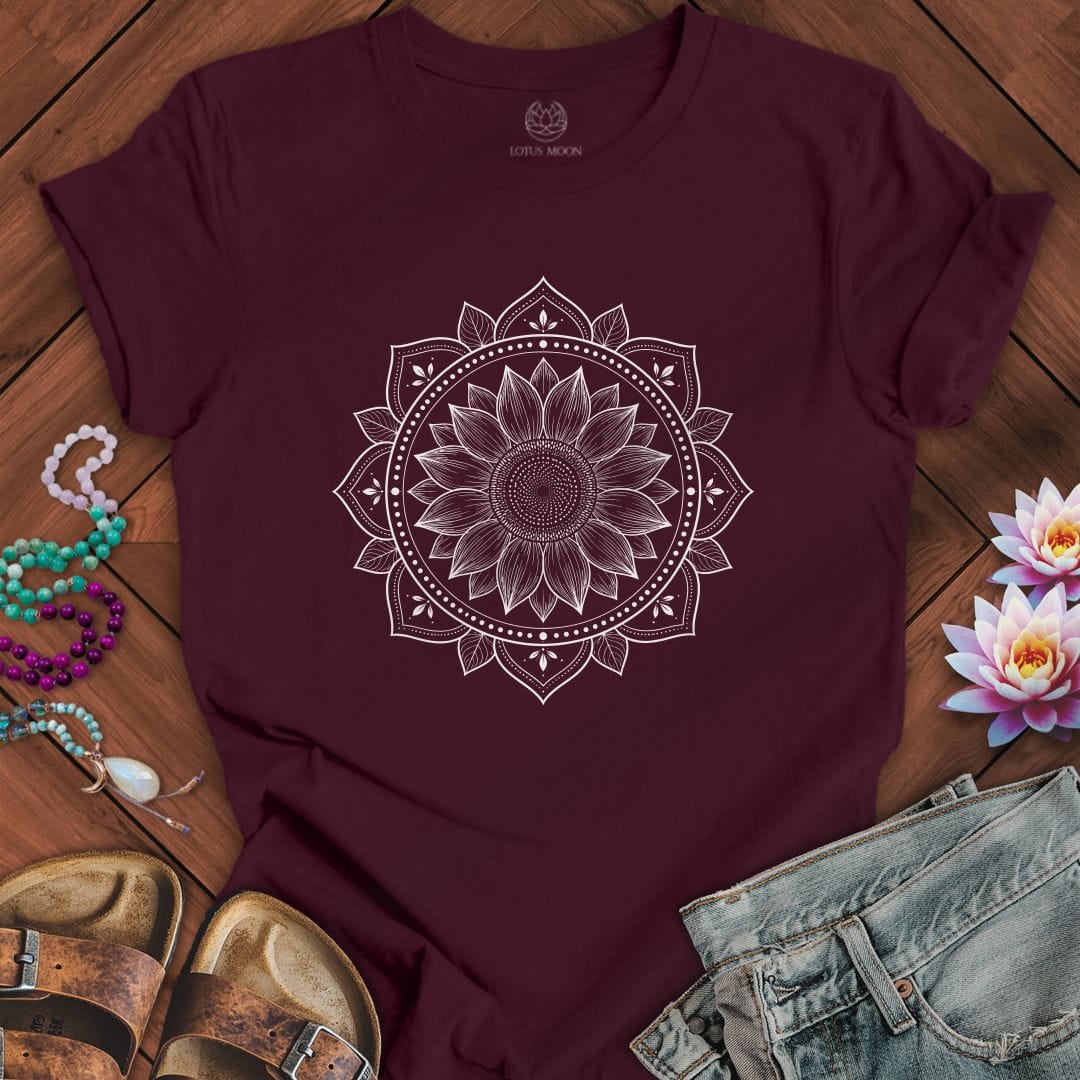 Printify T-Shirt Sunflower Mandala Tee Maroon / S