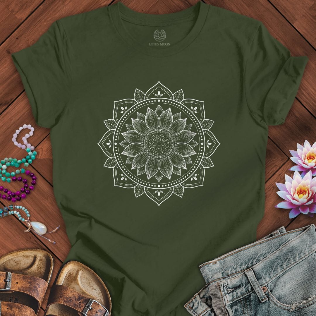 Printify T-Shirt Sunflower Mandala Tee Military Green / S