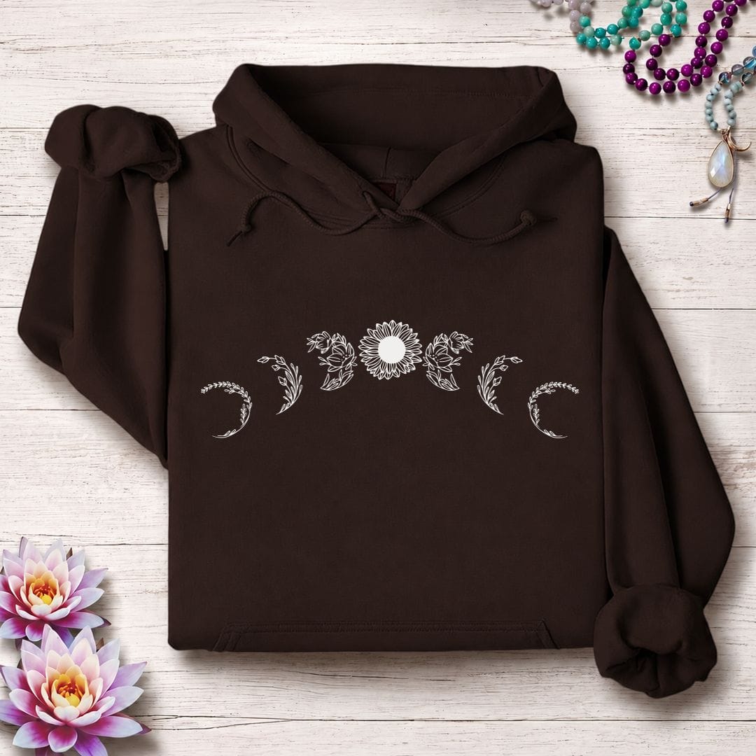 Printify Hoodie Sunflower Moon Phases Hoodie Dark Chocolate / S