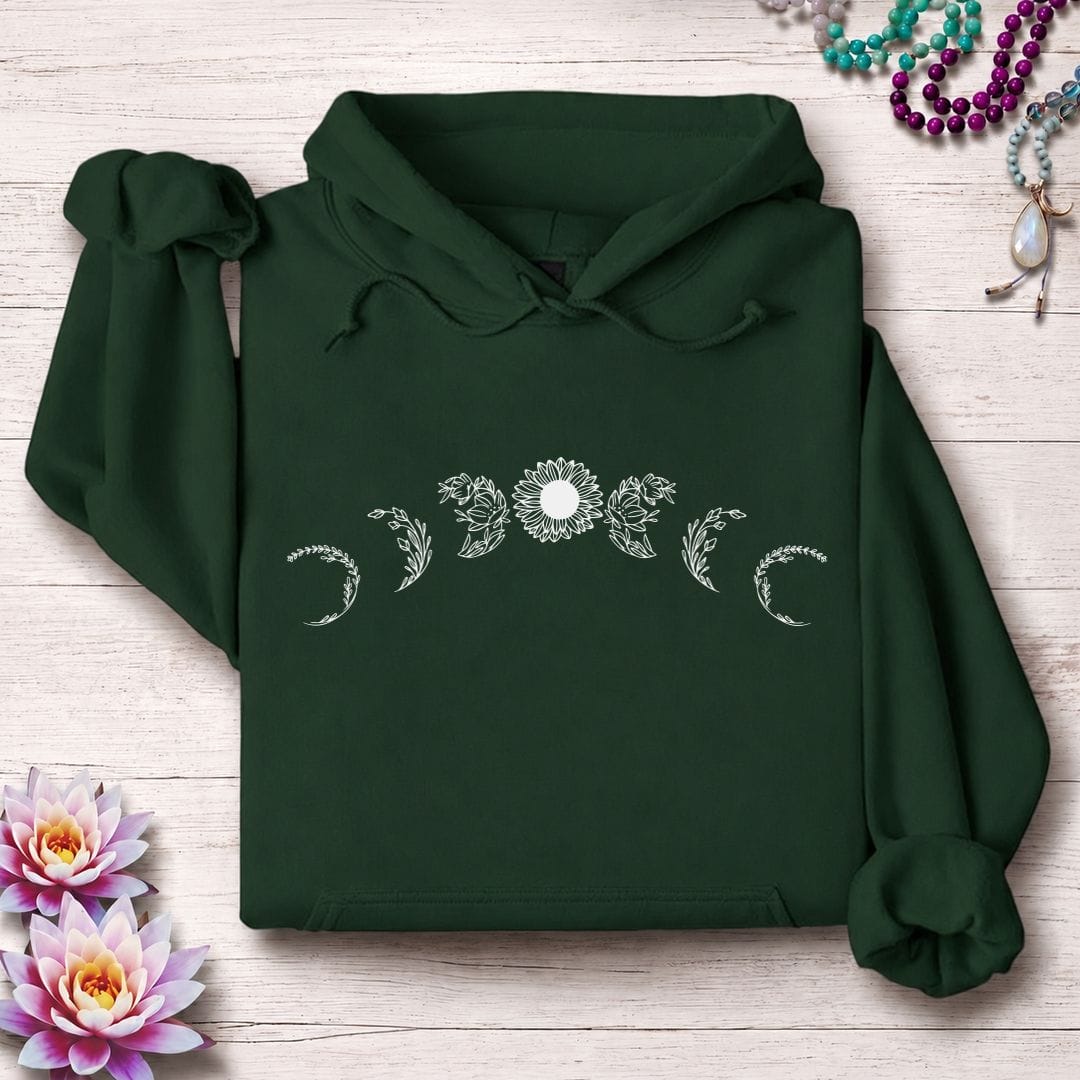 Printify Hoodie Sunflower Moon Phases Hoodie Forest Green / S