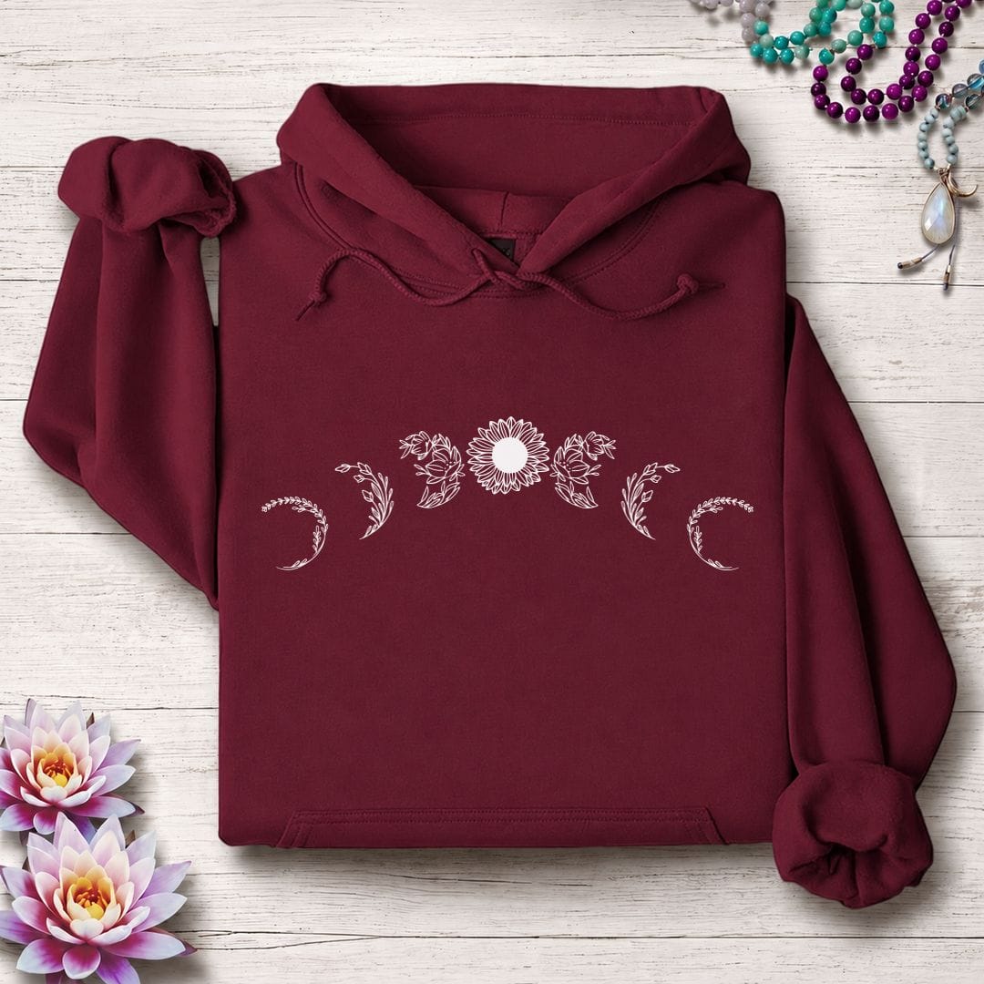 Printify Hoodie Sunflower Moon Phases Hoodie Maroon / S