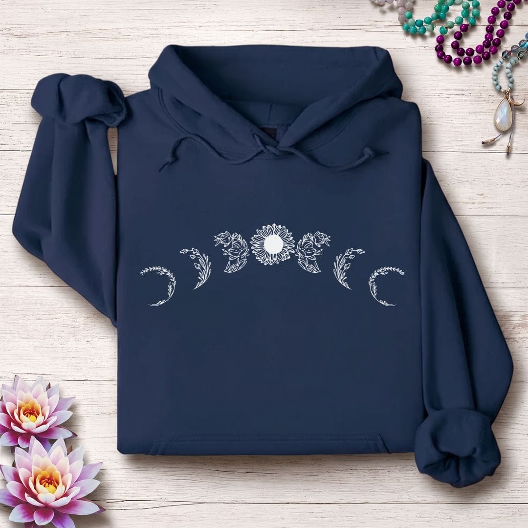 Printify Hoodie Sunflower Moon Phases Hoodie Navy / S