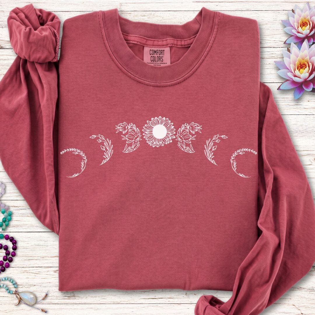 Printify Long-sleeve Sunflower Moon Phases Long Sleeve Tee Crimson / S
