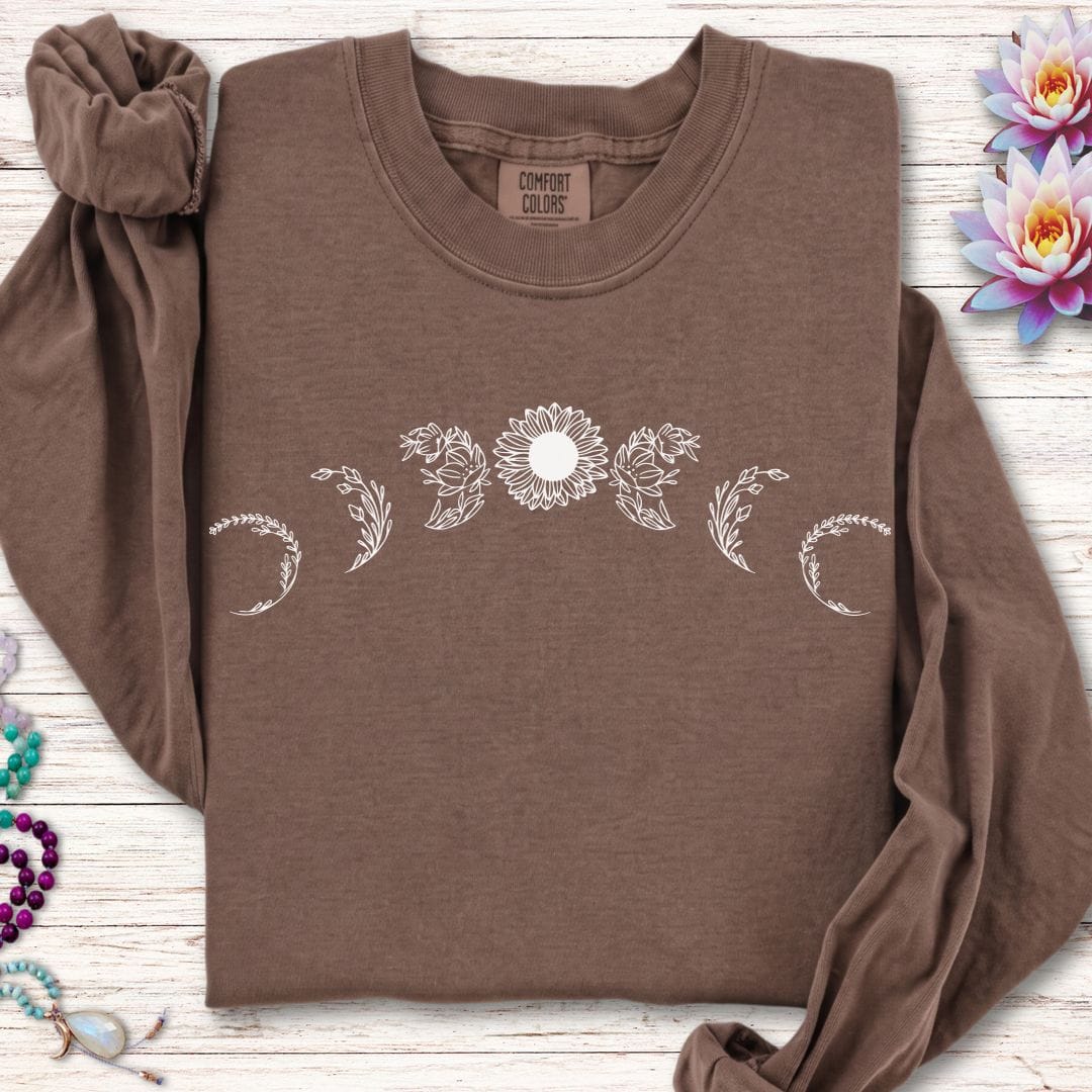Printify Long-sleeve Sunflower Moon Phases Long Sleeve Tee Espresso / S