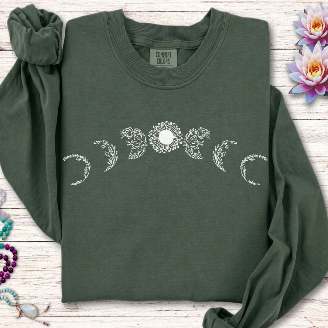Printify Long-sleeve Sunflower Moon Phases Long Sleeve Tee Hemp / S